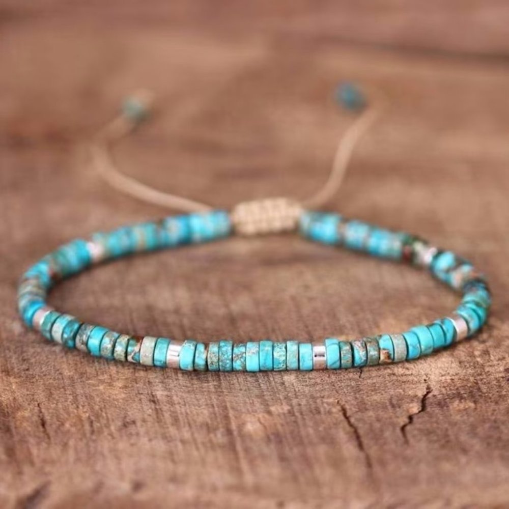 Blue Turquoise 4mm Beads Healing Protection Dainty Minimalist Bracelet Gifts